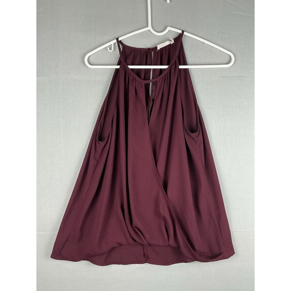 Lush Sleeveless Blouse Womens Small Burgundy Choker Neck Keyhole Flowy